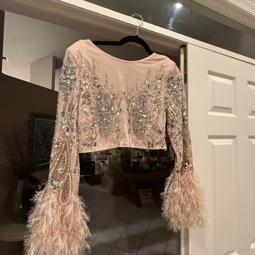 ASOS Pink Sequin Feather Mini Skirt and
Top